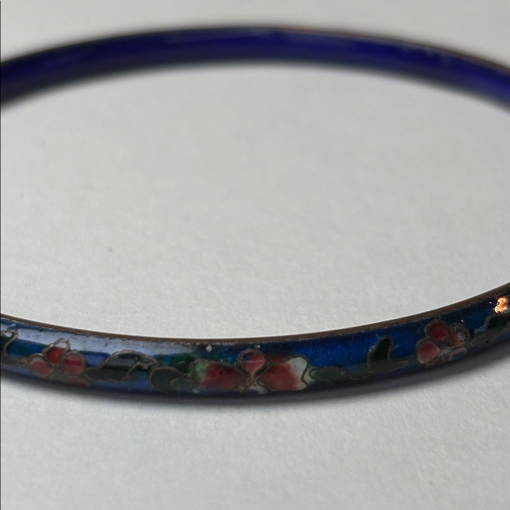 Three Cloisonné Bangle Bracelets - Teal, Blue and Dark Red - Picture 4 of 6